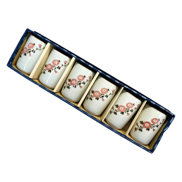 OMC Otagiri Japan Pink Floral Japanese Teacups Sake Cups 6PC Set MCM Vintage - Picture 1 of 11